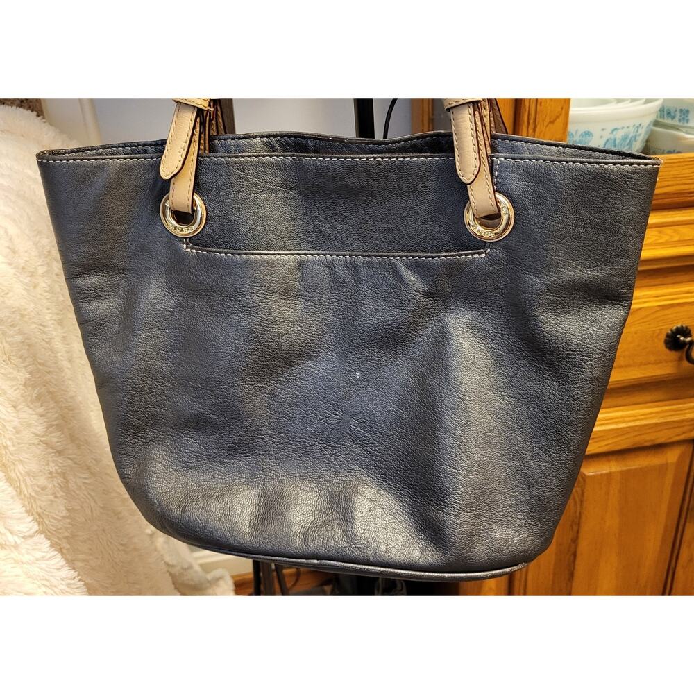 Michael Kors Gray Leather Satchel Handbag Purse Gold Hardware